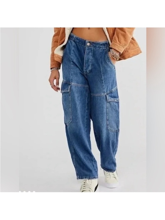We The Free Denim - We The Free Blue Relaxed Cargo Boyfriend Jeans